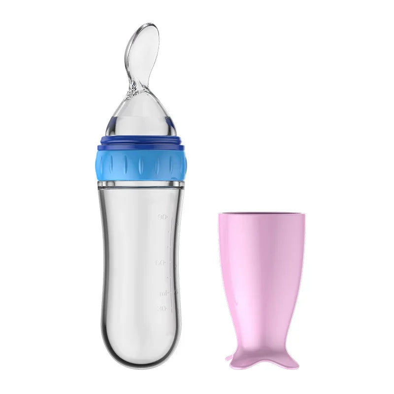 Safe Useful Silicone Baby Bottle with Spoon – Feed Your Baby Effortlessly - INFANTSY