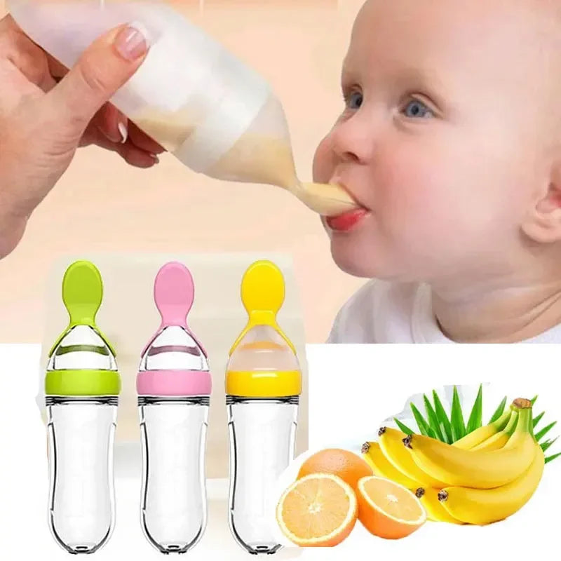 Safe Useful Silicone Baby Bottle with Spoon – Feed Your Baby Effortlessly - INFANTSY