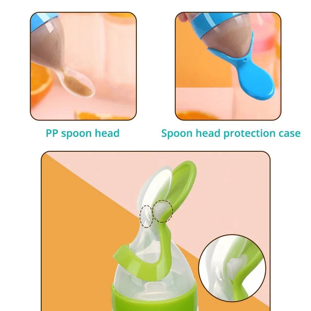 Safe Useful Silicone Baby Bottle with Spoon – Feed Your Baby Effortlessly - INFANTSY